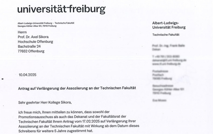 Ausschnit des Bestätigungsschreibens