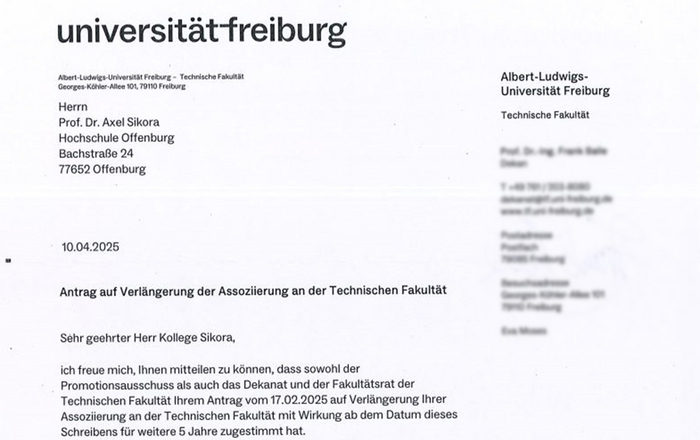 Ausschnitt des Bestätigungsschreibens