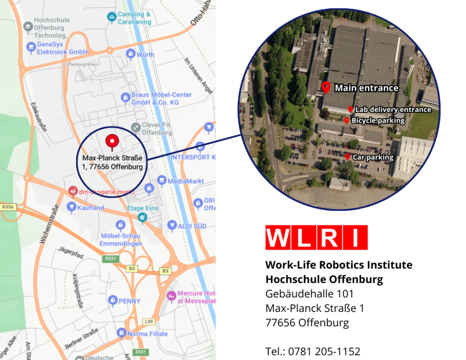 Ein Luftbild vom Campus West und seiner Umgebung mit Beschriftungen