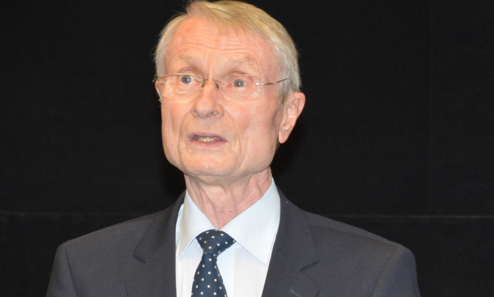 Porträt eines älteren Herrn im dunklen Anzug mit Krawatte