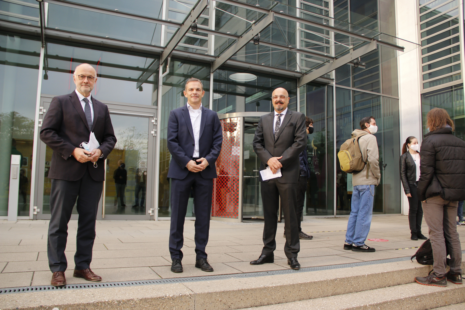 Rektor Prof. Dr. Winfried Lieber, Gastredner Prof. Dr. Martin Riedmiller und der Marketing-Gruppenchef der Markant AG Bernd Delakowitz 