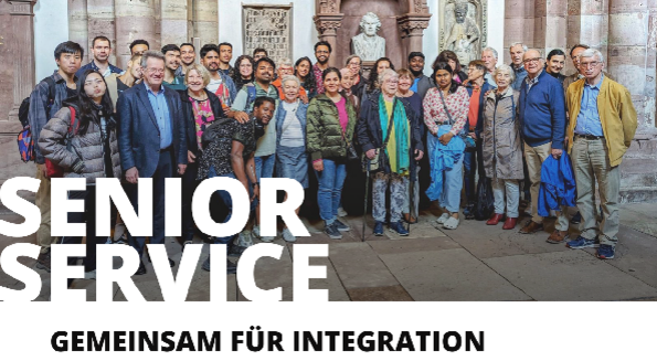 Gruppenbild mit dem Schriftzug 'Senior Service' und dem Untertitel 'Gemeinsam für Integration' - Auf das Bild klicken, um PDF zu downloaden