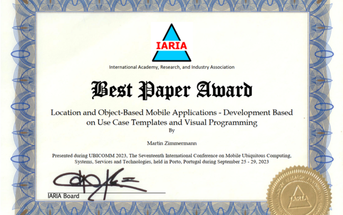 Auszeichnung Best Paper Award 