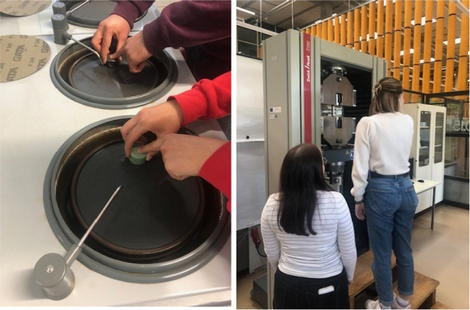 Anfertigung metallografischer Schliffe für die lichtmikroskopische Prüfung (links) und Mechanische Prü-fung medizintechnischer Werkstoffe (rechts)