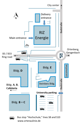 Englische Anfahrtsskizze für das RIZ Energie-Gebäude