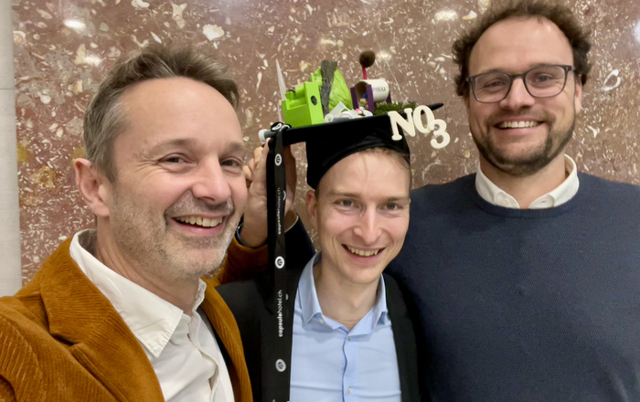 Prof. Dr. Daniel Kray, Dr. Jannis Grafmüller und Dr. Nikolas Hagemann nach der Disputation