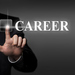 Ein Mann im Anzug tippt mit seinem Zeigefinger gegen einen virtuellen Knopf und das Wort Career erscheint daneben