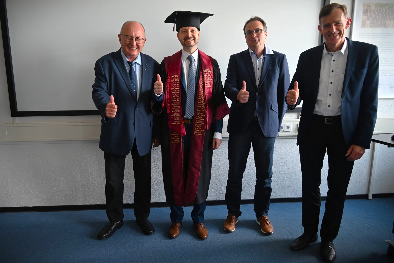 v.l.n.r.: Prof. Albers (Betreuer), Steffen Schrock (Disputant), Prof. Junk (Betreuer), Prof. Geimer (Gutachter)