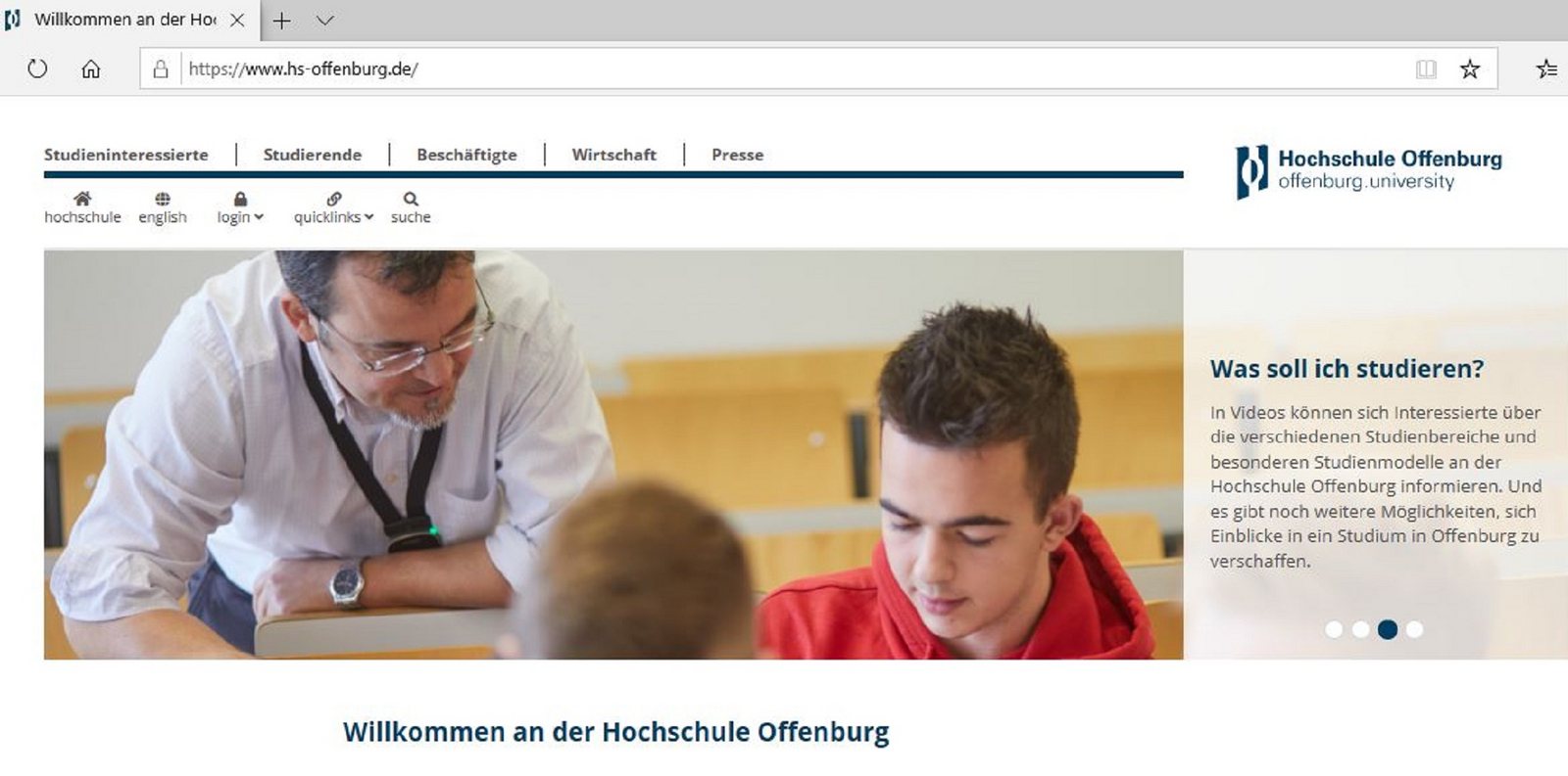 Screenshot Header Schülerinfotag uaf Hochschule-Webseite