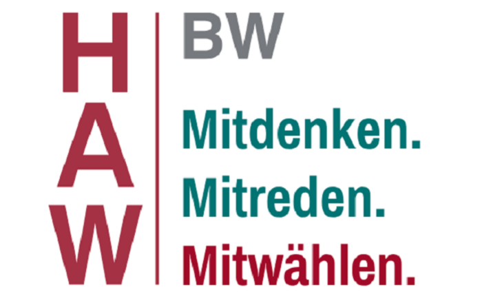 Logo der Kampagne mit dem Schriftzug HAW BW Mitdenken.Mitreden.Mitwählen.