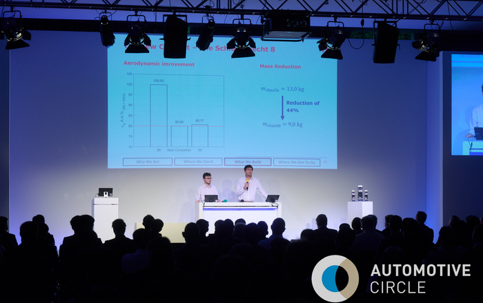 Zwei Mäner stehen vor sitzenden Zuhörenden und erläutern die Präsentaion auf der leinwand hinter ihnen