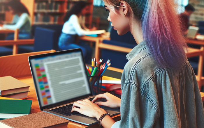 Studentin die an einem Laptop arbeitet