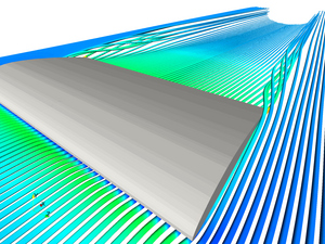 Berechnete Stromlinien des Tragflügelprofils
