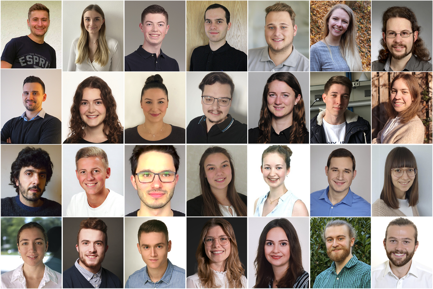 Das Mosaikbild zeigt 28 Porträtfotos von Deutschlandstipendiaten