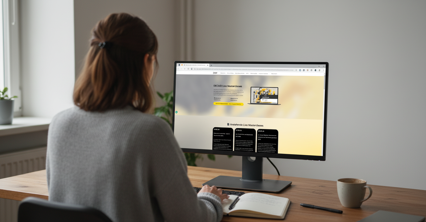 Eine Frau sitzt an einem Tisch an einem PC