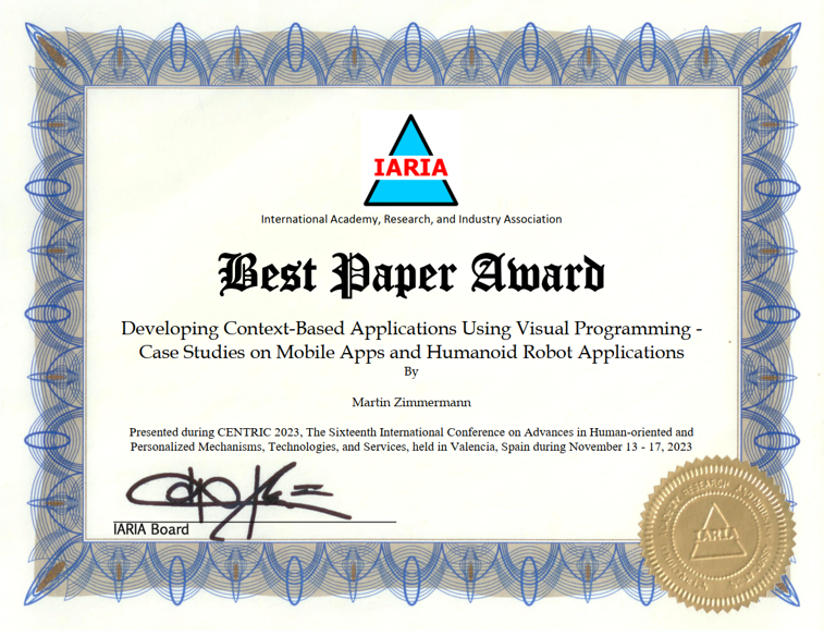 Auszeichnung Best Paper Award 